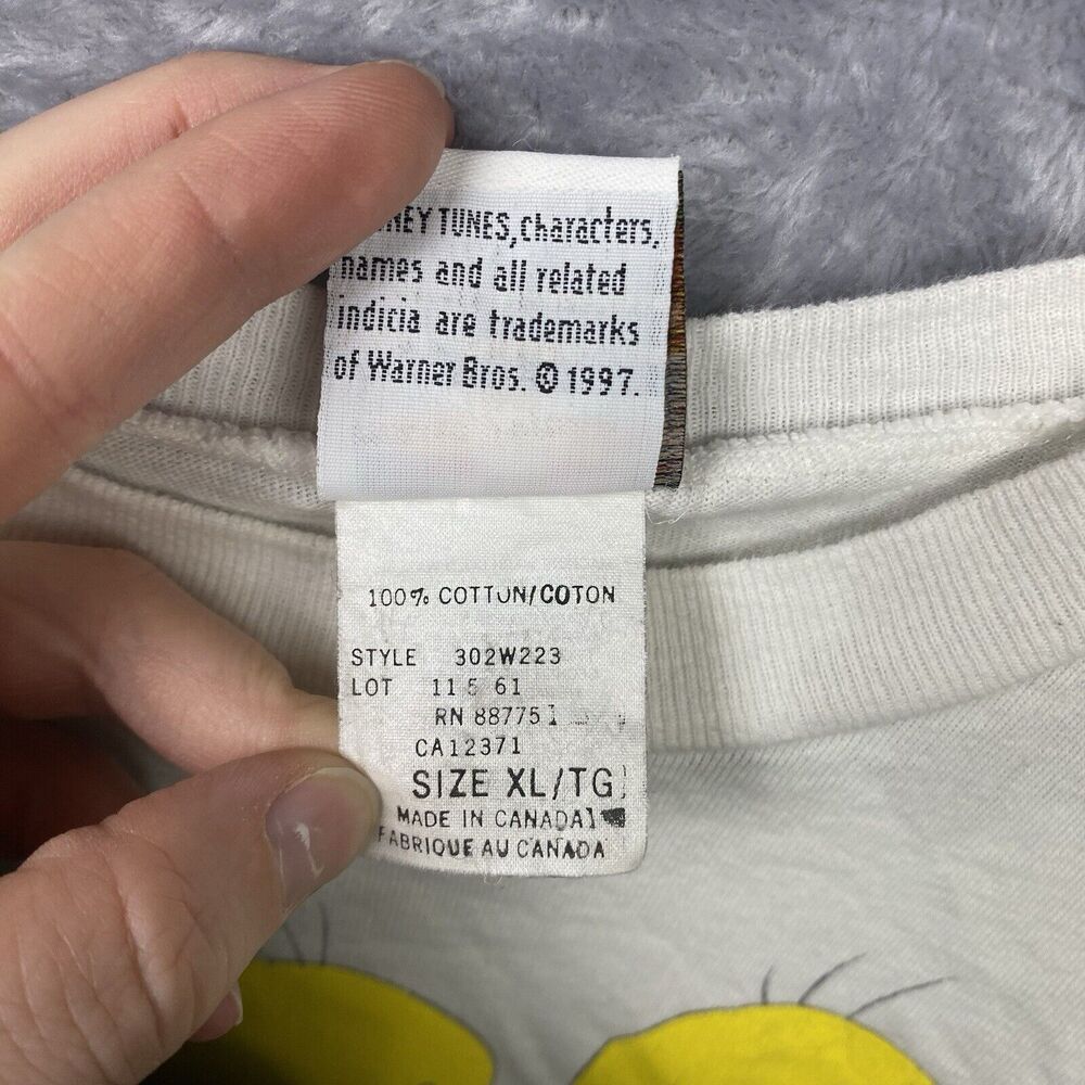 Vintage Looney Tunes Crop T Shirt 90s Single Stitch Tweety Bird Size XL - Picture 7 of 9